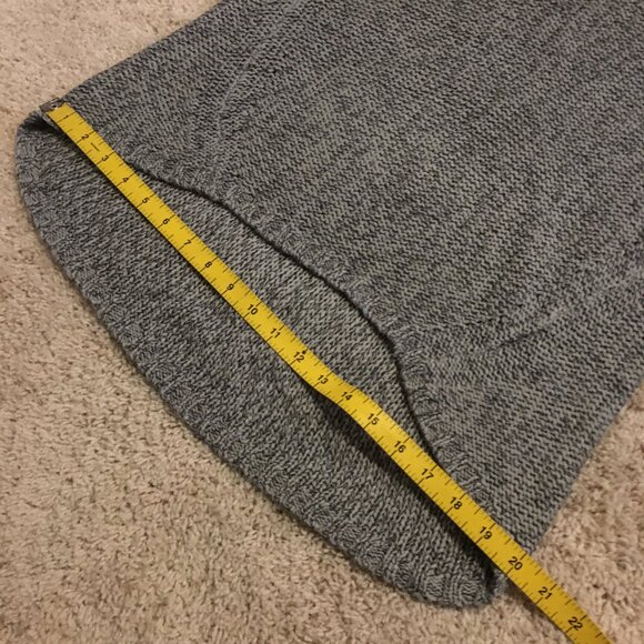 NWOT Grey Knit Drop Tail Hem Sweater With Acid Yellow Elbow Patches - Picture 14 of 16
